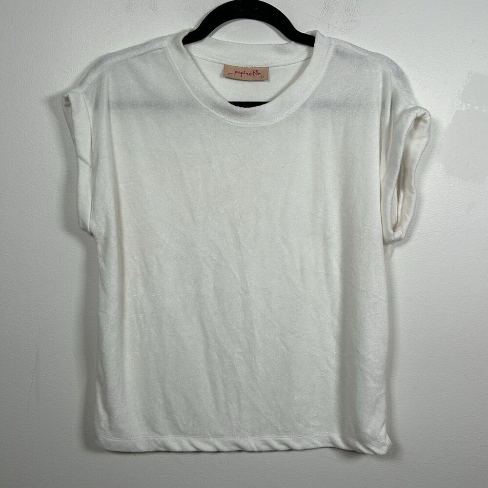 Papinelle White Terry Cloth Sleep Lounge Shirt Top Women's Size Small